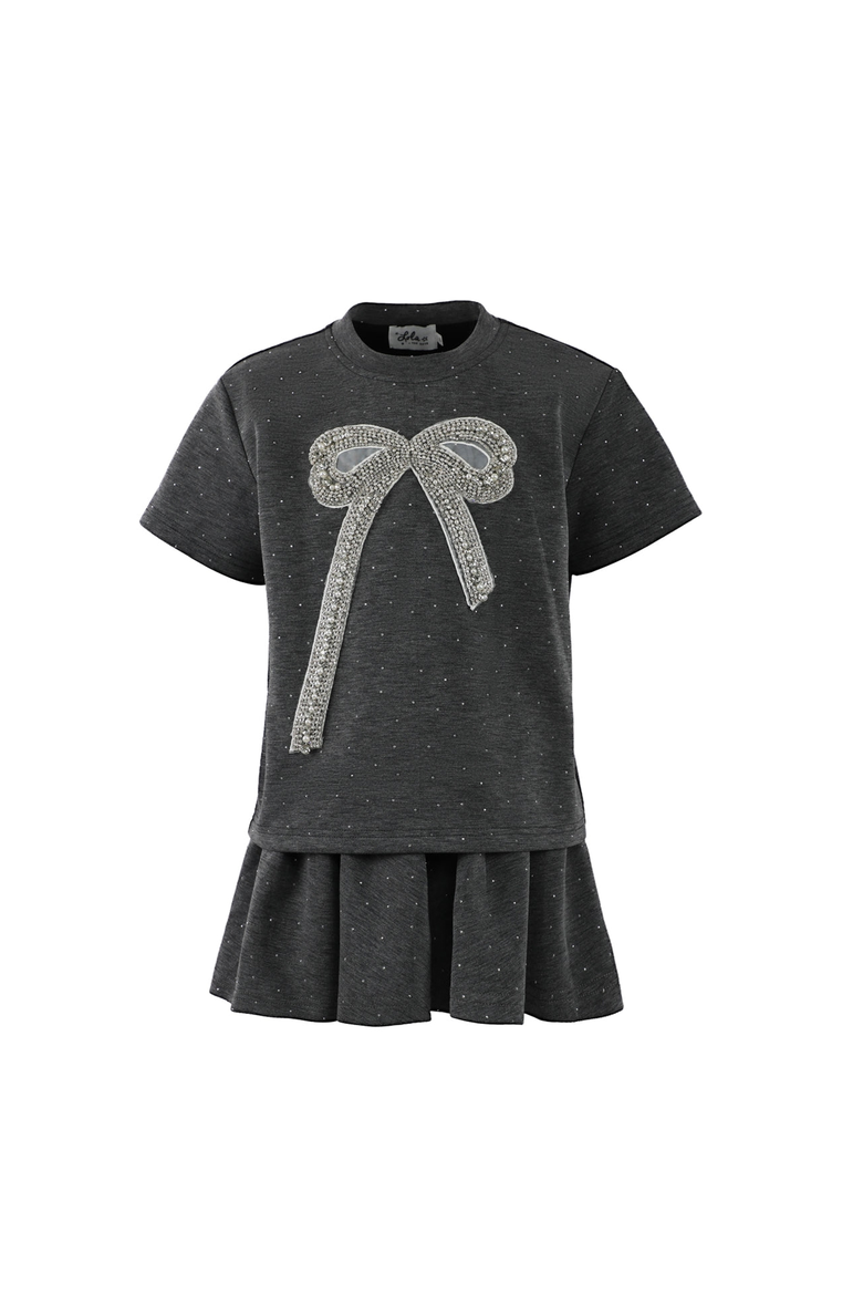 Sparkle Bow Charm Skirt Set, Main, color, Dark Grey