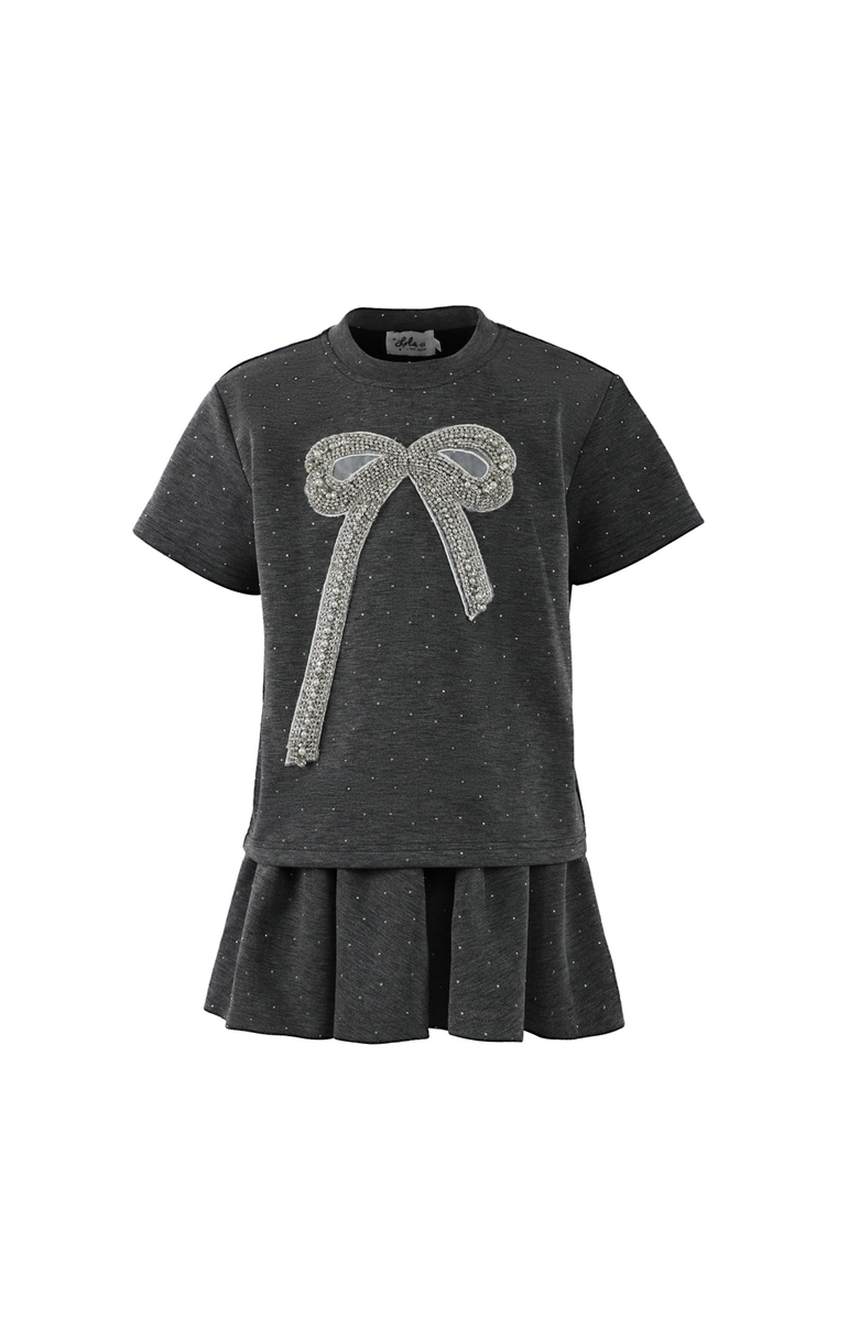 Lola + The Boys Sparkle Bow Charm Skirt Set, Main, color, Dark Grey