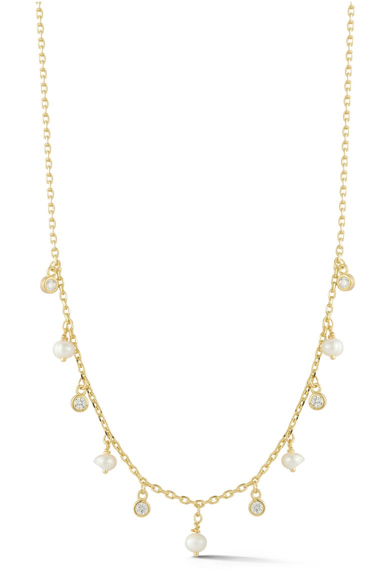 Cultured Pearl & Cubic Zirconia Charm Frontal Necklace, Main, color, GOLD