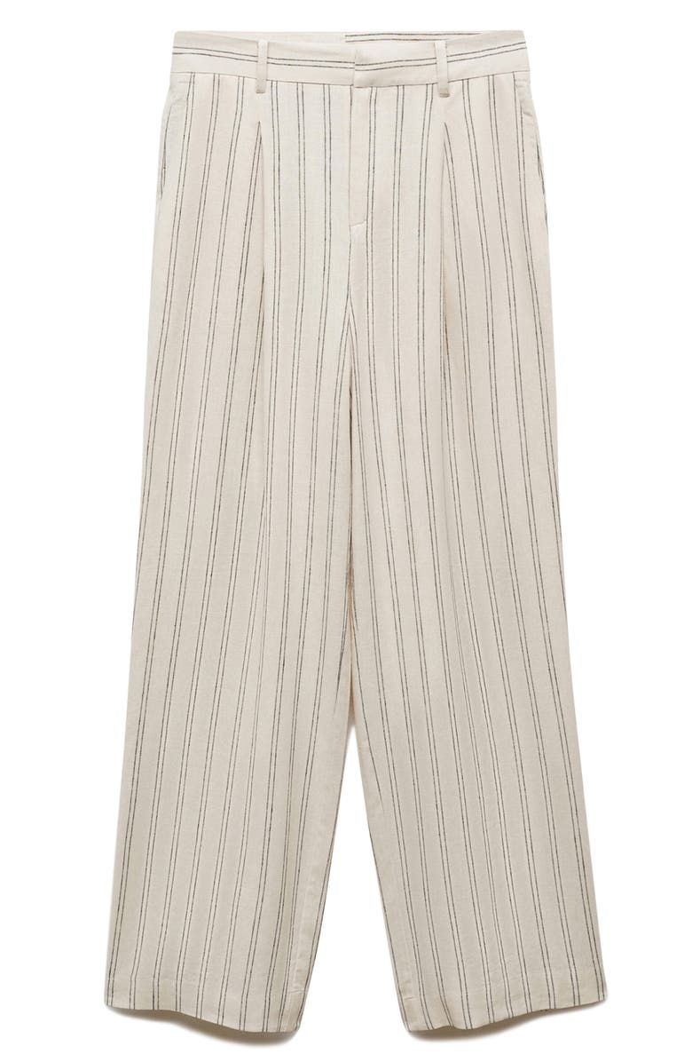 MANGO Stripe Linen Blend Pants, Alternate, color, Ecru