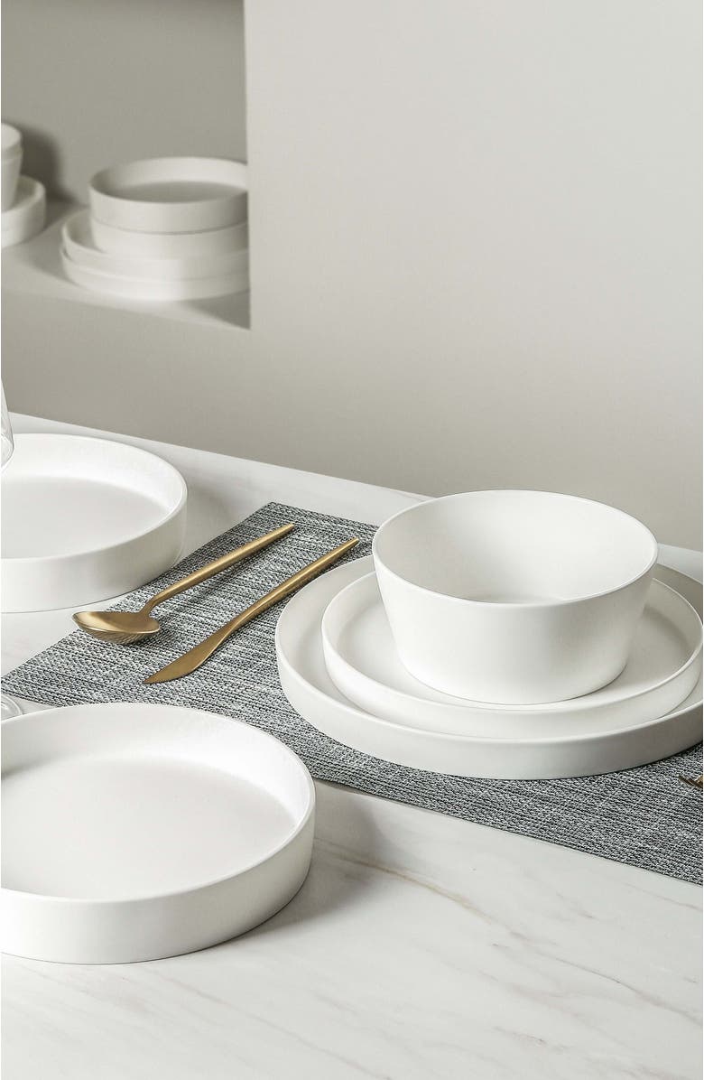 Stone Lain Fosca Bone China 16-Piece Dinnerware Set, Alternate, color, Matte White