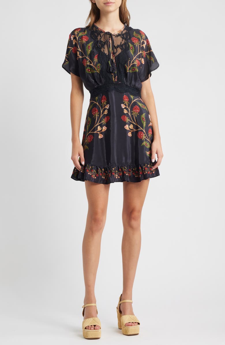 FARM Rio Berry Garden Embroidered Satin Minidress, Main, color, 