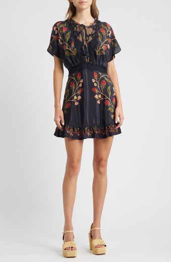 FARM Rio Berry Garden Embroidered Satin Minidress