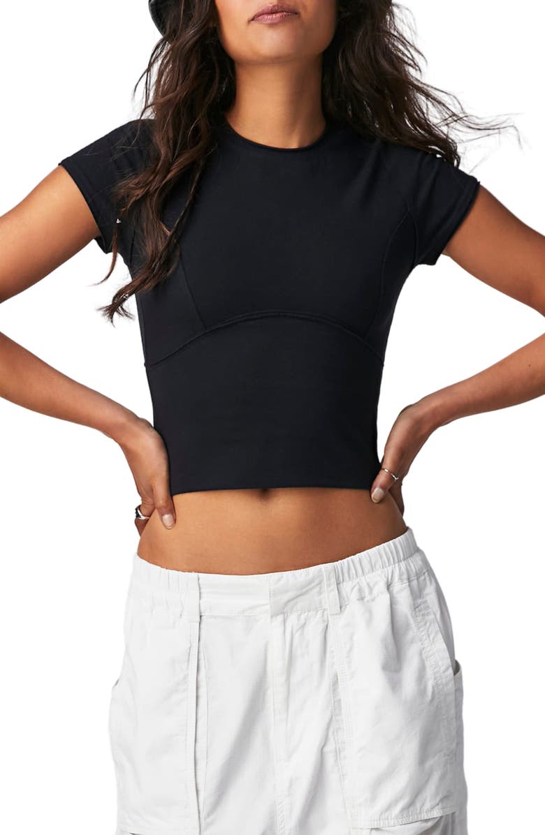 Free People Protagonist Stretch Cotton Baby Tee, Main, color, Black