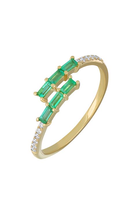 El Mar 18K Yellow Gold Emerald & Diamond Stackable Bypass Ring