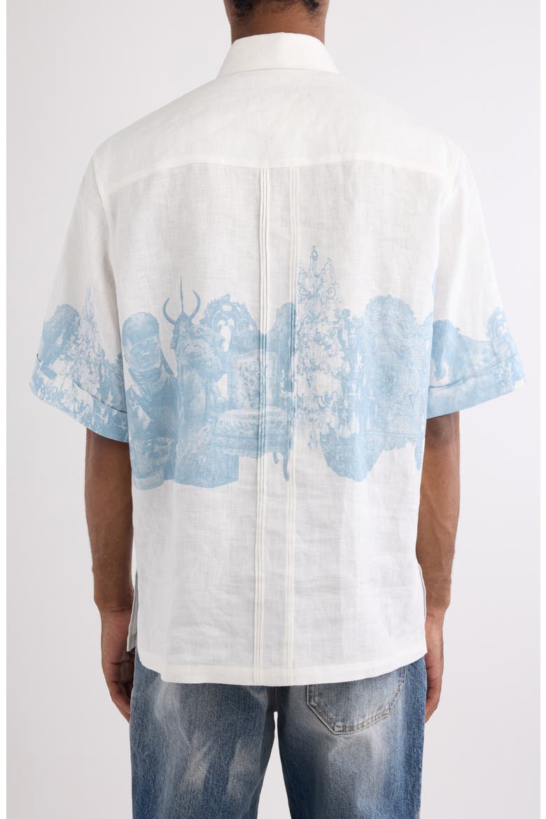 Hubert Objects Print Linen Button-Up Shirt, Alternate, color, BLUE/ WHITE