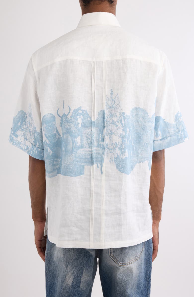 Givenchy Hubert Objects Print Linen Button-Up Shirt, Alternate, color, 
