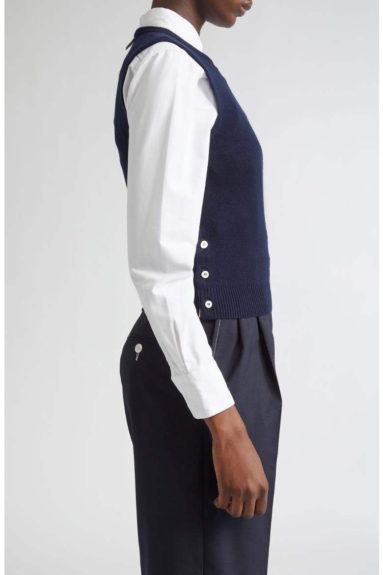 4-Bar Crop Cashmere Sweater, Alternate, color, NAVY/ WHITE