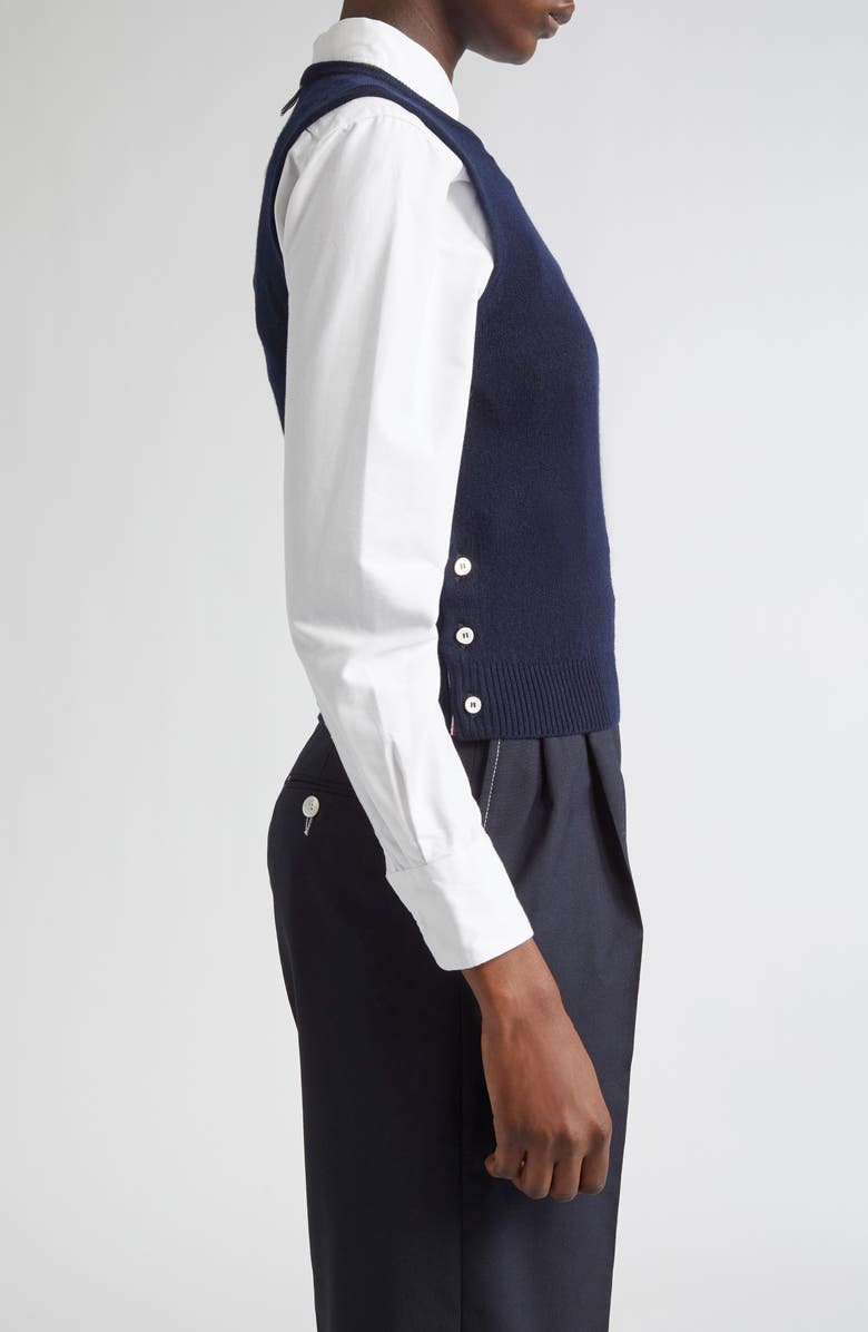 Thom Browne 4-Bar Crop Cashmere Sweater, Alternate, color, Navy/ White