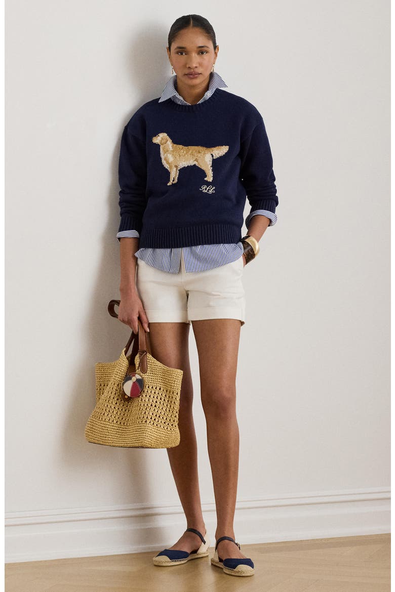 Golden Retriever Intarsia Cotton Sweater, Alternate, color, REFINED NAVY BLUE/ MULTI