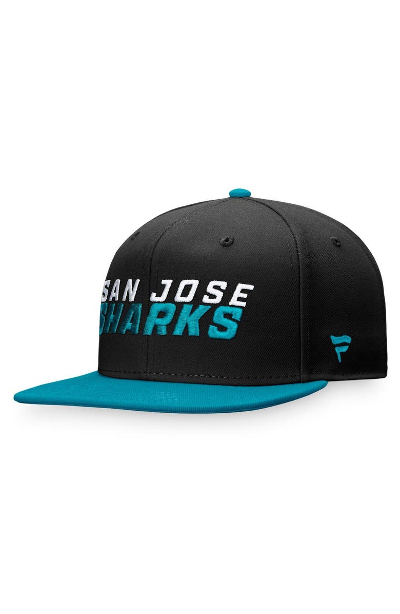 FANATICS Men's Fanatics Branded Black/Teal San Jose Sharks Iconic Color Blocked Snapback Hat, Alternate, color,