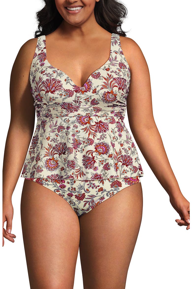 Sweetheart Belted Flutter Tankini, Main, color, Egret White Ornate Floral