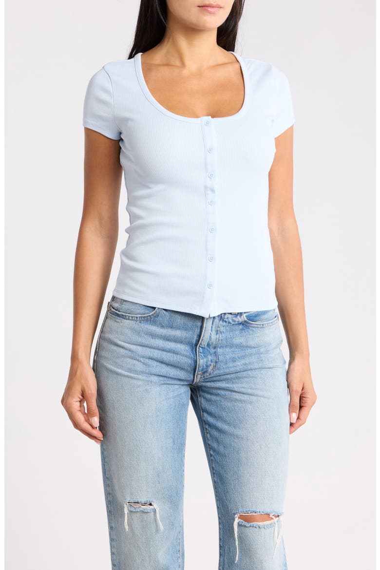 Short Sleeve Ribbed Button Front Top, Main, color, BLUE BIRD