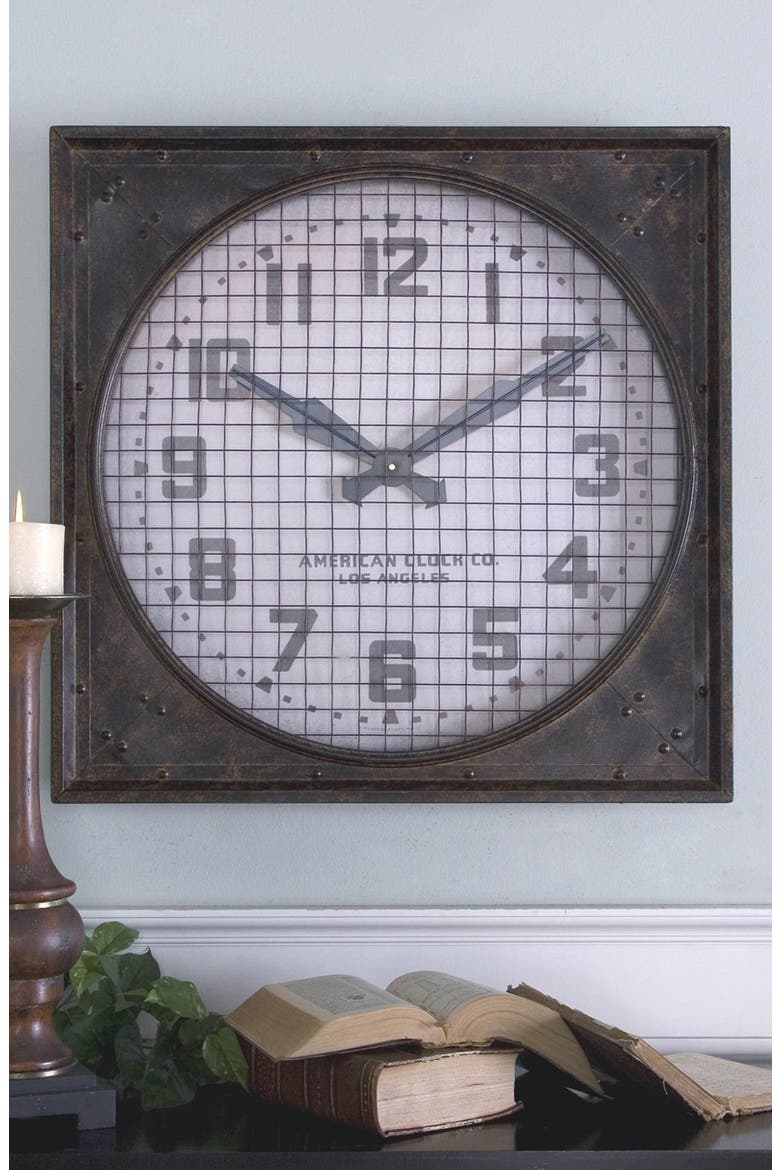 'Warehouse' Wall Clock with Grill, Alternate, color, WHITE