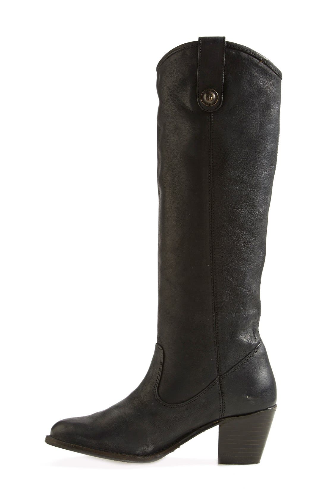 'Jackie Button' Leather Riding Boot, Alternate, color, BLACK
