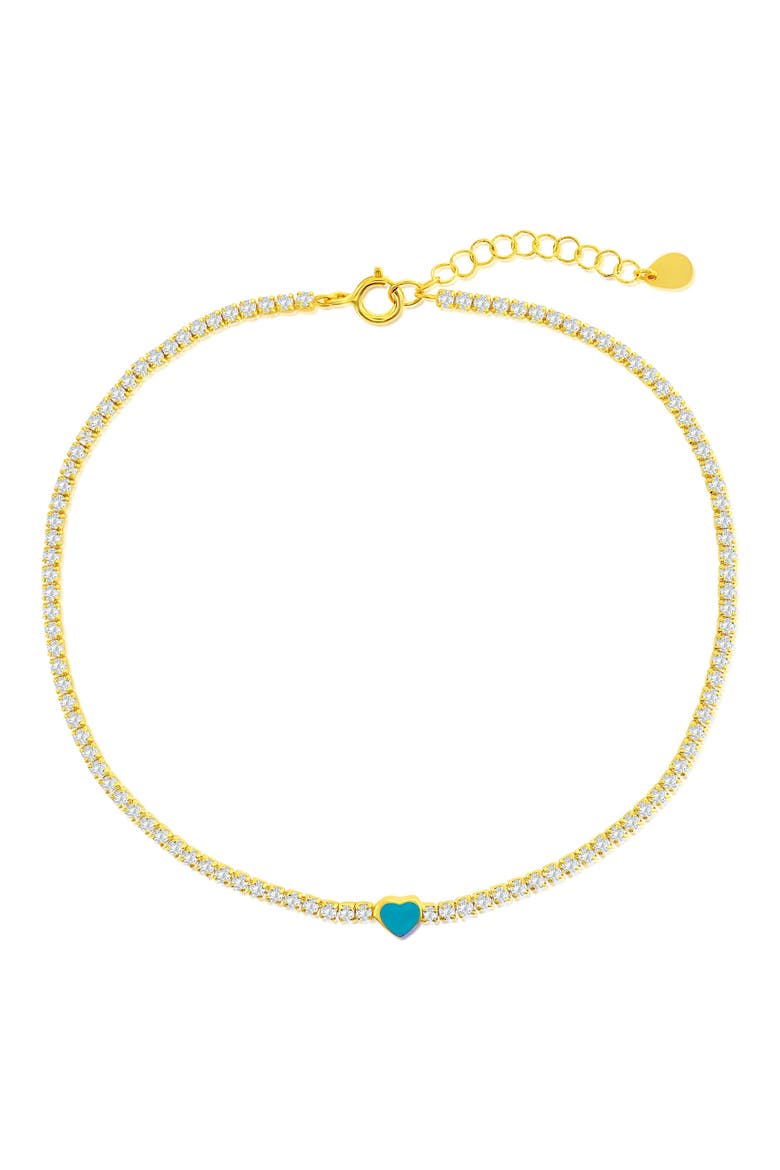 Enamel Heart Cubic Zirconia Tennis Anklet, Main, color, TURQUOISE/GOLD