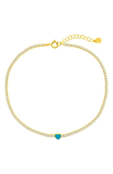 Enamel Heart Cubic Zirconia Tennis Anklet