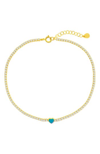 Simona Enamel Heart Cubic Zirconia Tennis Anklet In Gold
