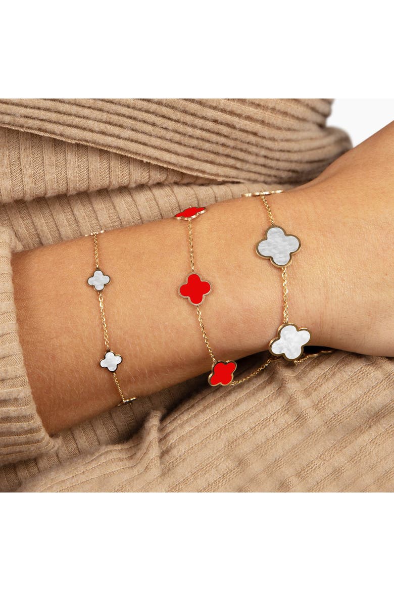 Small Coral Clover Bracelet, Alternate, color, Coral
