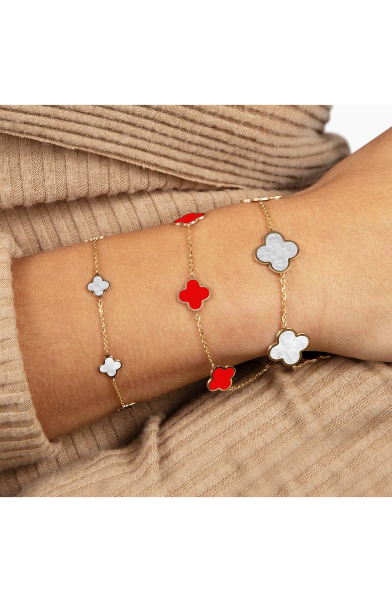 The Lovery Fine Jewelry Small Coral Clover Bracelet, Alternate, color, Coral