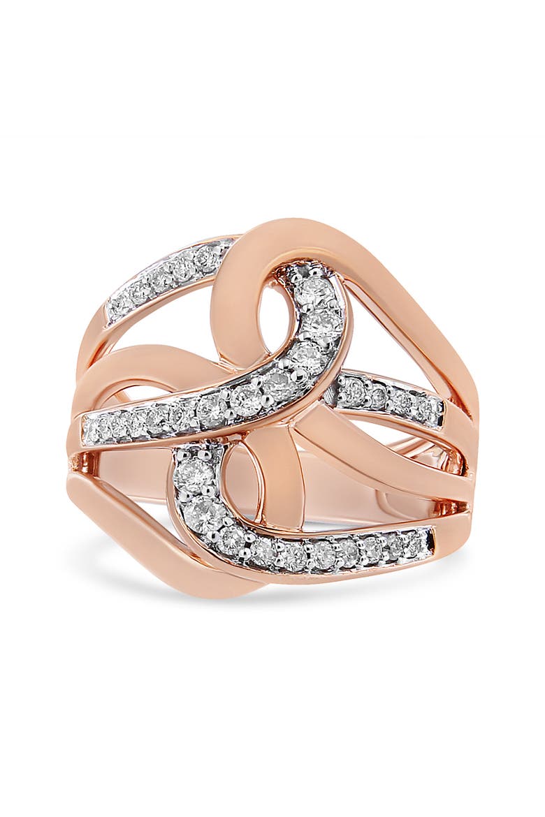 10K Gold 1/2 Ctw Diamond Intertwined Multi-Loop Cocktail Ring, Main, color, Rose Gold