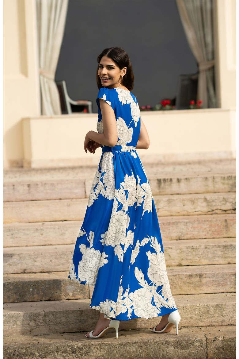 Blossom Print Dipped Hem Wrap Midi Dress, Alternate, color, Blue