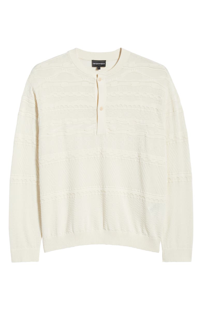 Emporio Armani Textured Knit Henley Sweater, Alternate, color, Cream