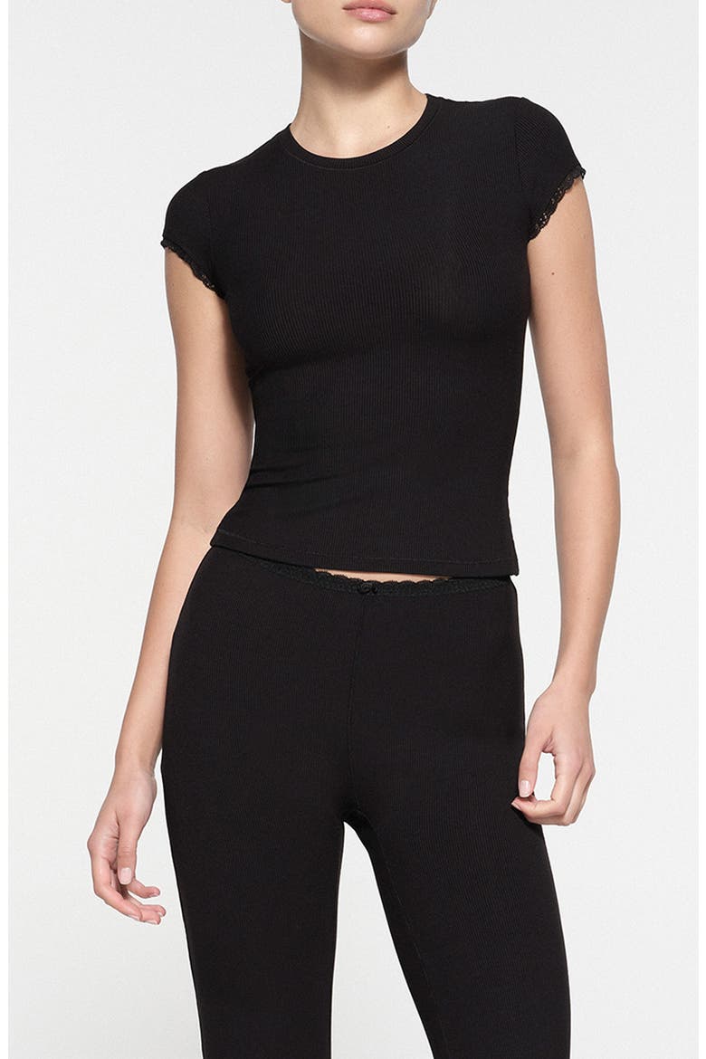 Soft Lounge Lace T-Shirt, Main, color, ONYX