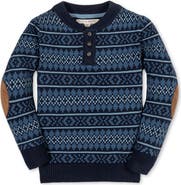 Hope & Henry Kids' Organic Long Sleeve Henley Pullover Sweater with Elbow Patches