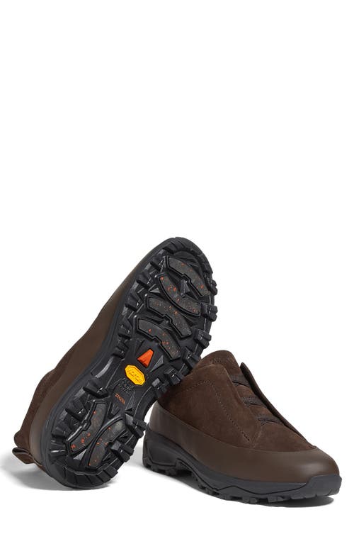 Zegna Baskets Triple Stitch Monte En Veau Velours Marron In Brown