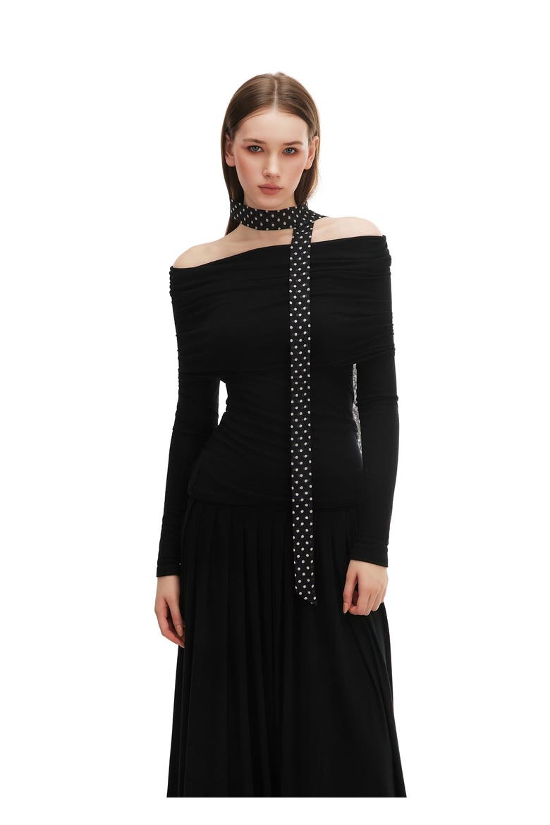Le Petit Dot Silk Hair Ribbon Scarf, Alternate, color, Midnight Caviar