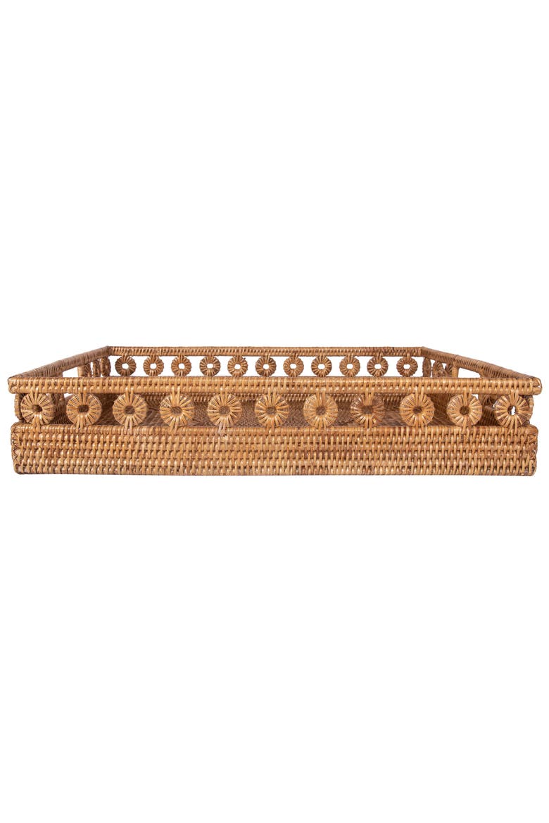 Artifacts Rattan Inna Design Rectangular Tray with Cutout Handles, Alternate, color, Honey Brown