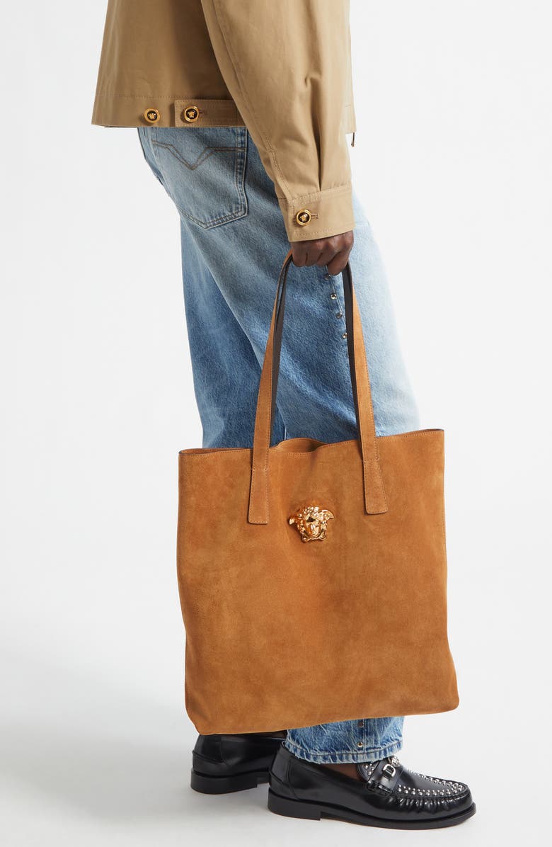 Versace Suede Tote, Alternate, color, Cognac-Versace Gold
