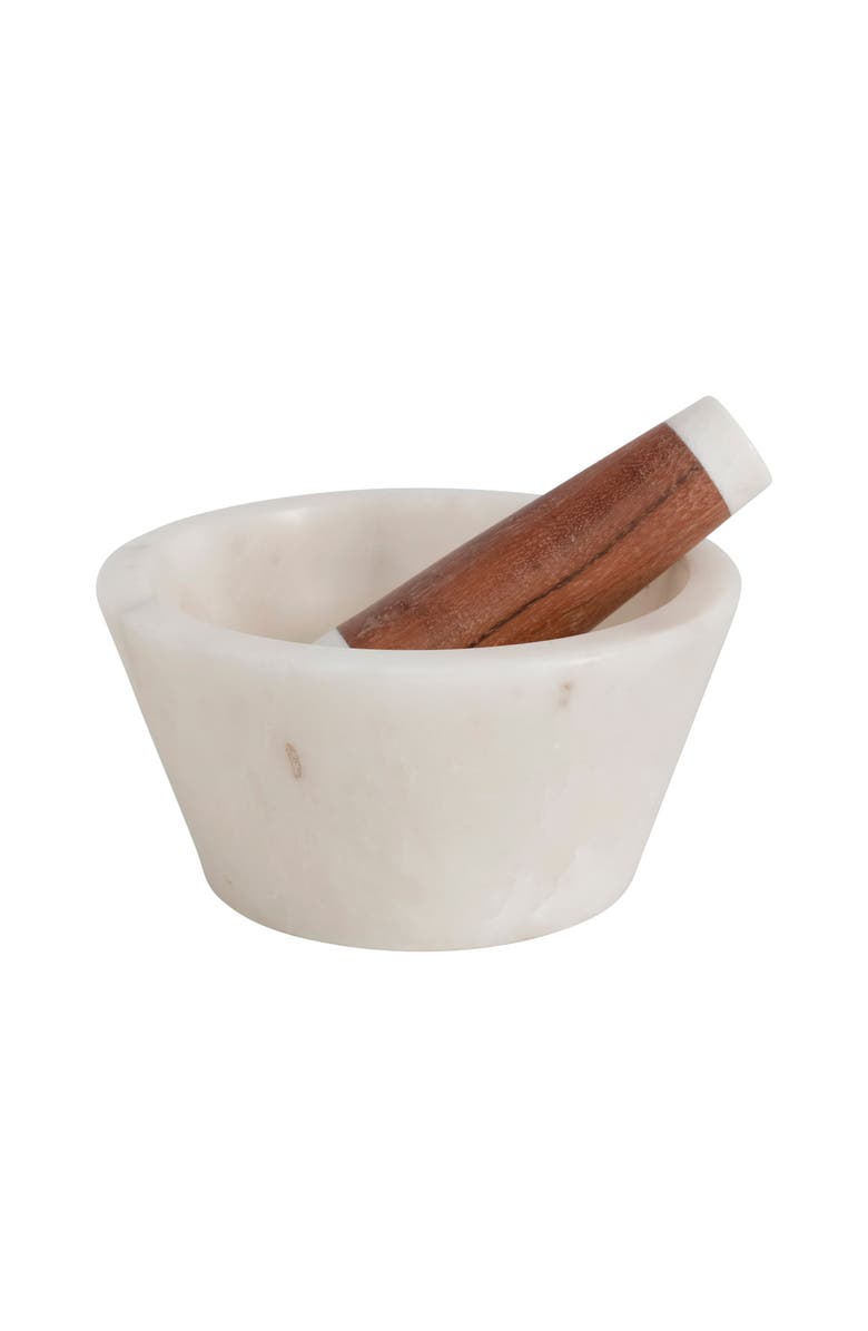 Storied Home Marble and Acacia Wood Mortar and Pestle, Main, color, 