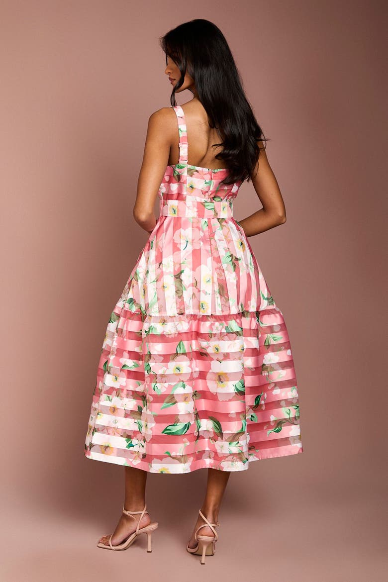 Petite Floral Organza Midi Dress, Alternate, color, Pink