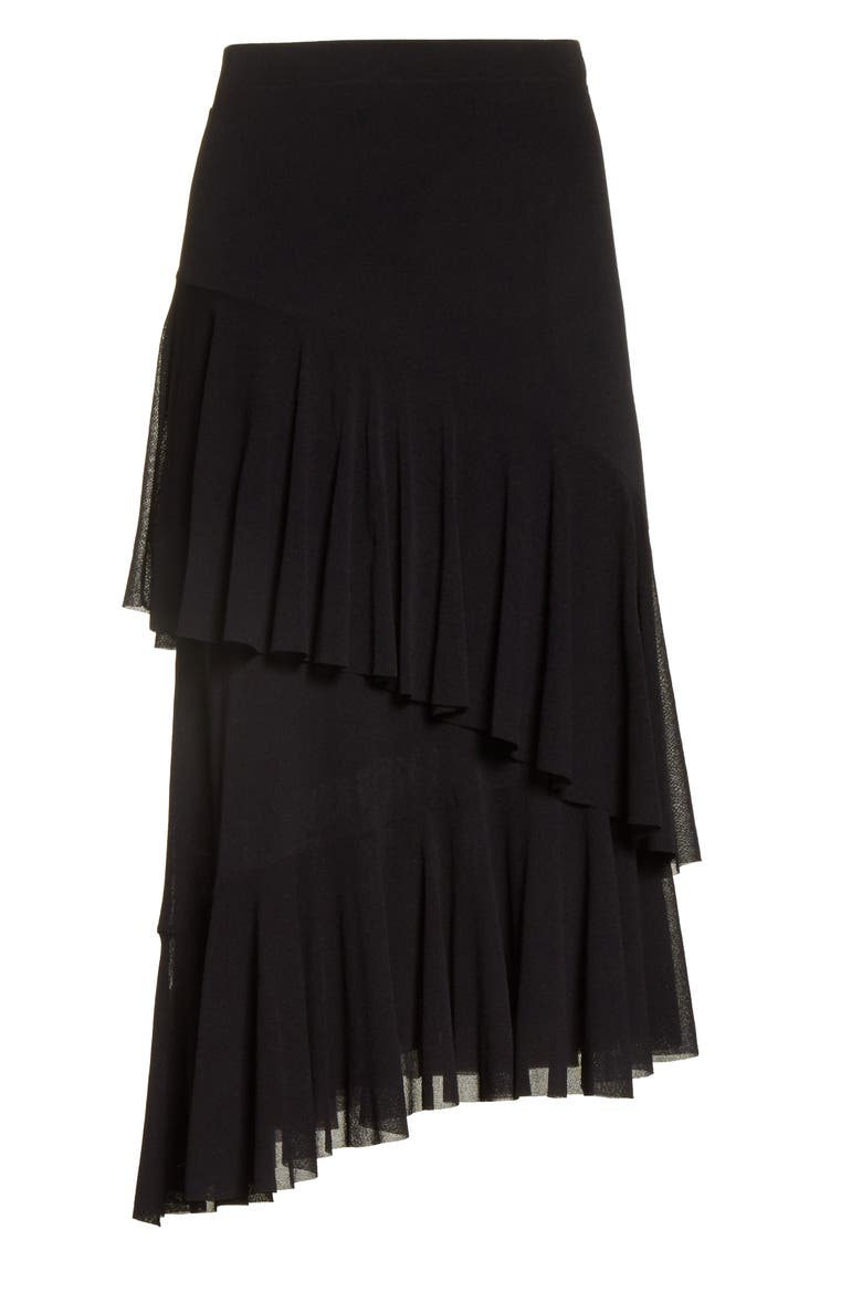 Ruffle Tulle Midi Skirt, Alternate, color, NERO