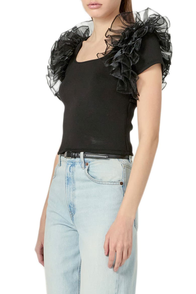Organza Trim Top, Alternate, color, BLACK