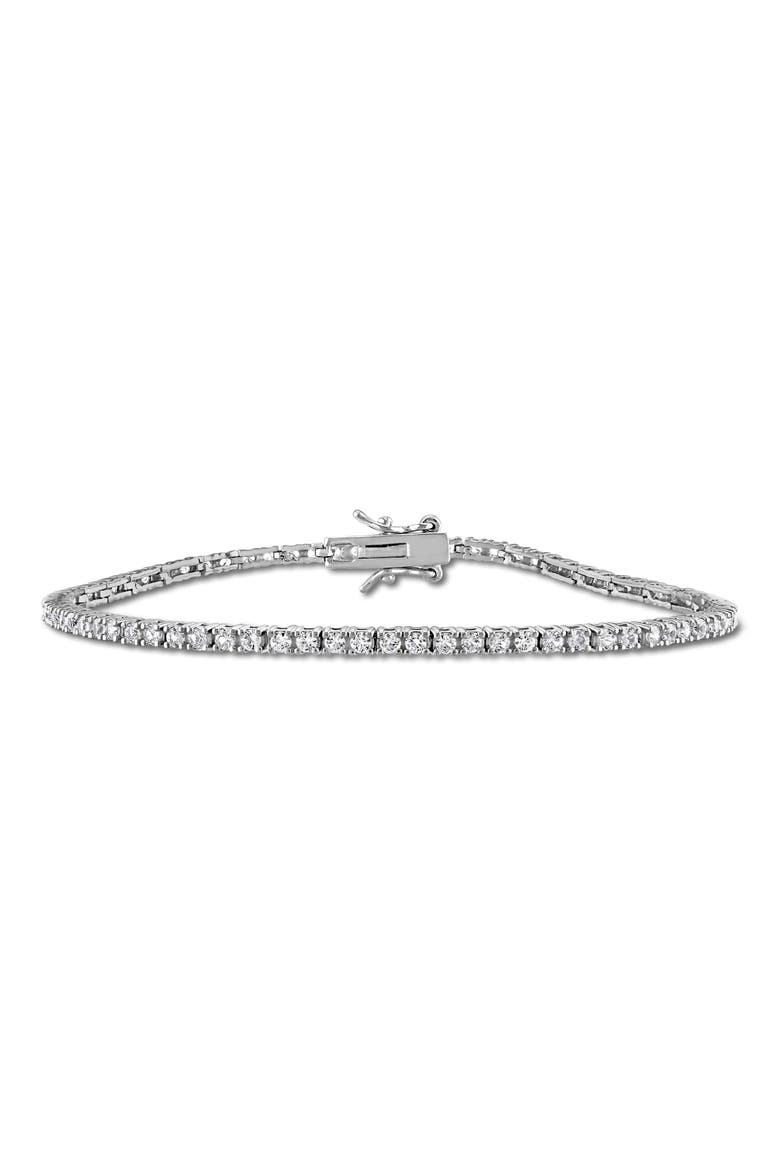 Lab Grown White Sapphire Tennis Bracelet, Main, color, METALLIC SILVER