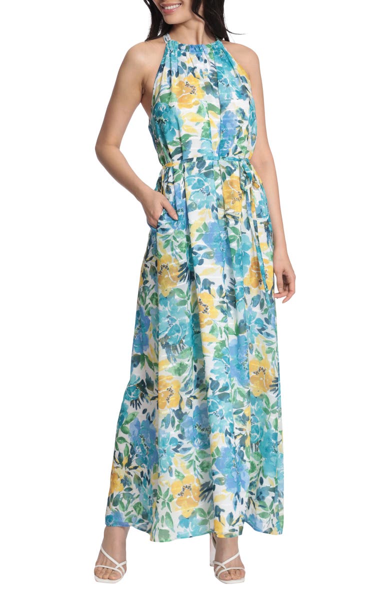 Maggy London Floral Print Maxi Dress, Main, color, 
