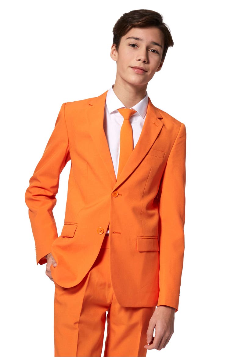 Kids' The Orange Two-Piece Suit with Tie, Alternate, color, ORANGE