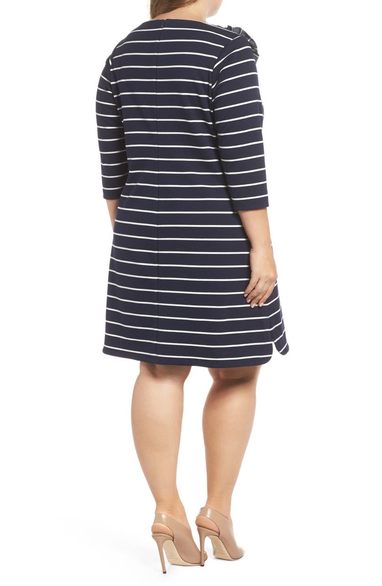 Eliza J Flower Detail Stripe Jersey Shift Dress, Alternate, color,
