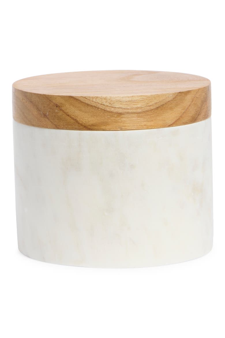 Pantryware Round Marble & Teakwood Salt Cellar, Main, color, MIXED COLOR