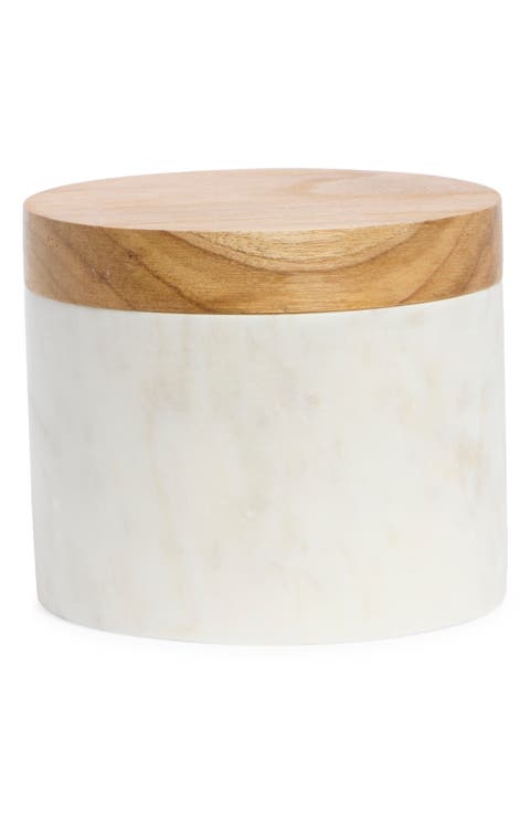 Pantryware Round Marble & Teakwood Salt Cellar