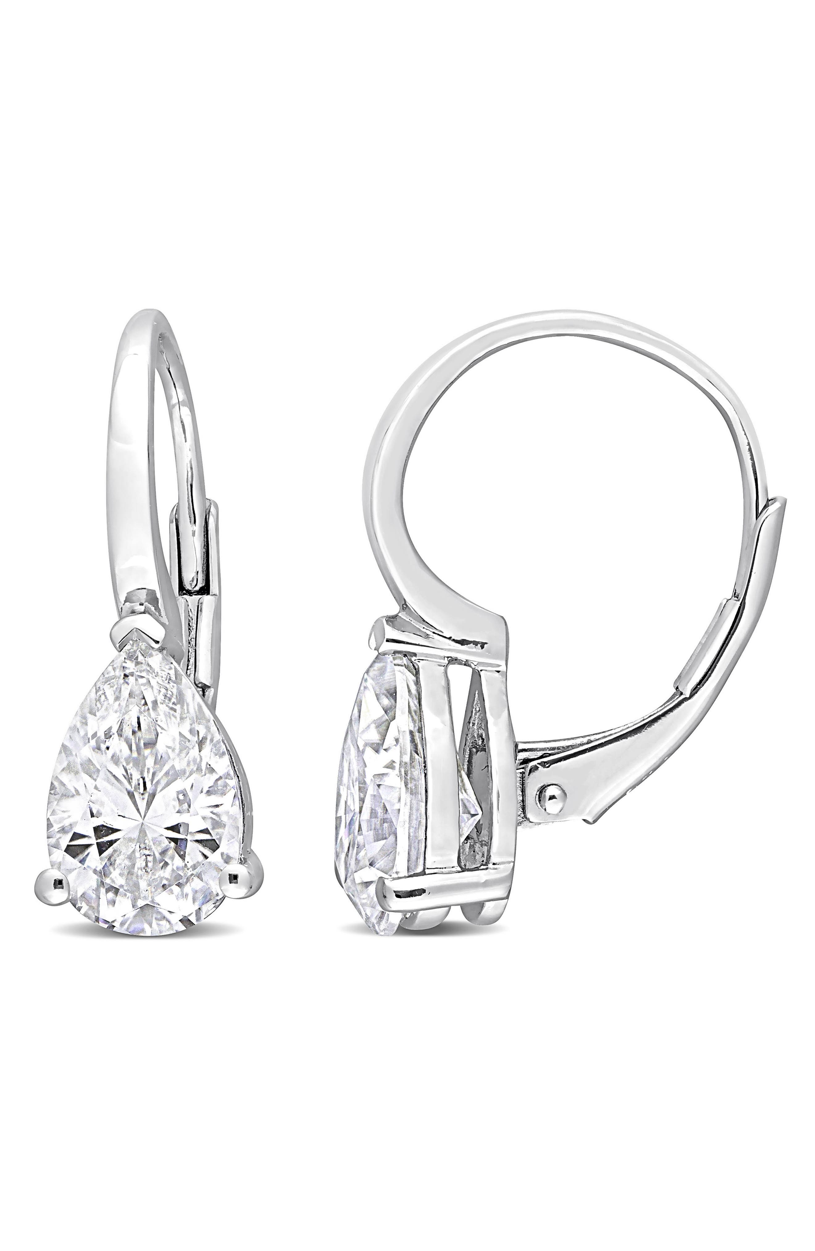 DELMAR Pear Cut Created Moissanite Lever Back Earrings