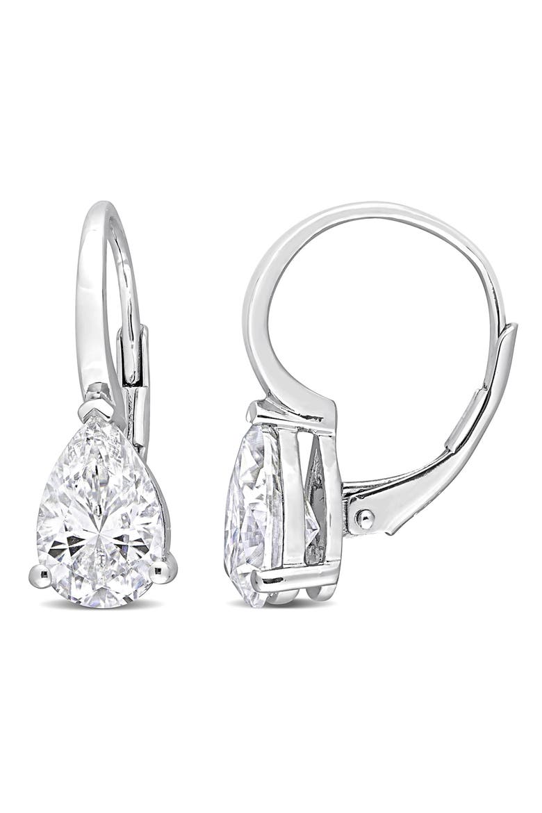 Pear Cut Created Moissanite Lever Back Earrings, Main, color, WHITE