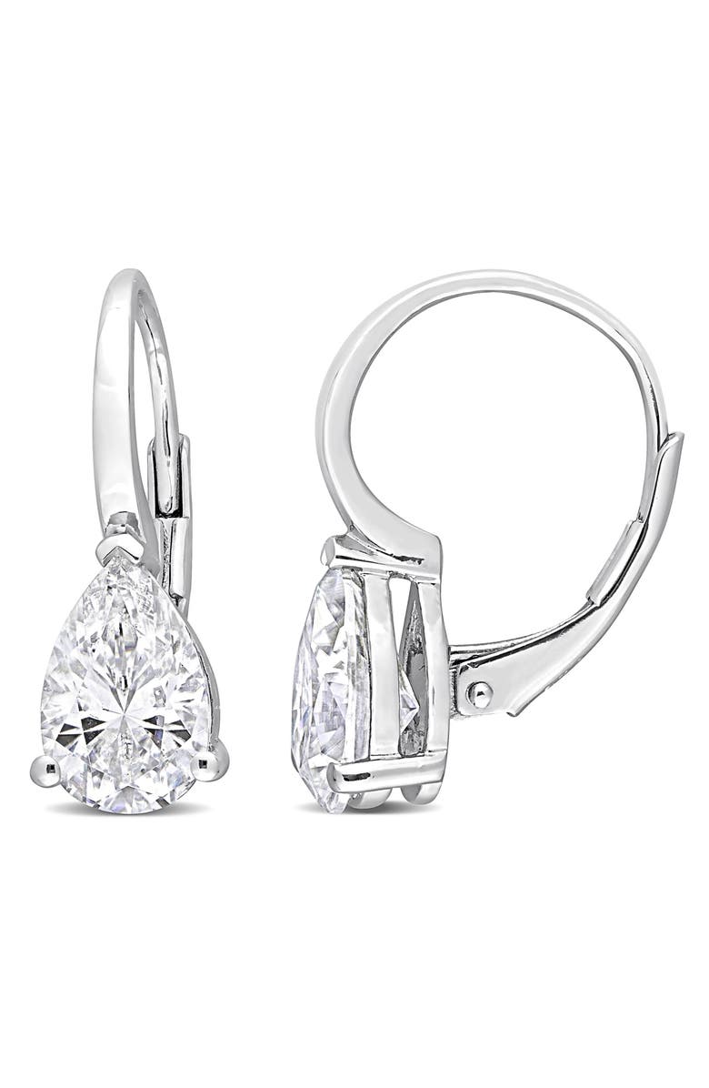 DELMAR Pear Cut Created Moissanite Lever Back Earrings, Main, color, White