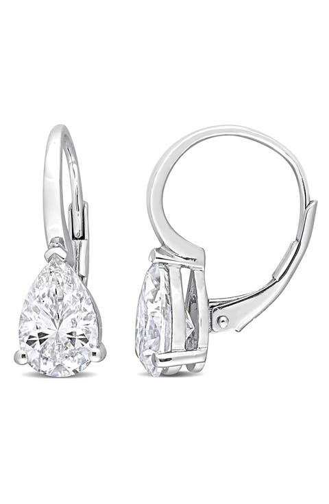 Pear Cut Created Moissanite Lever Back Earrings