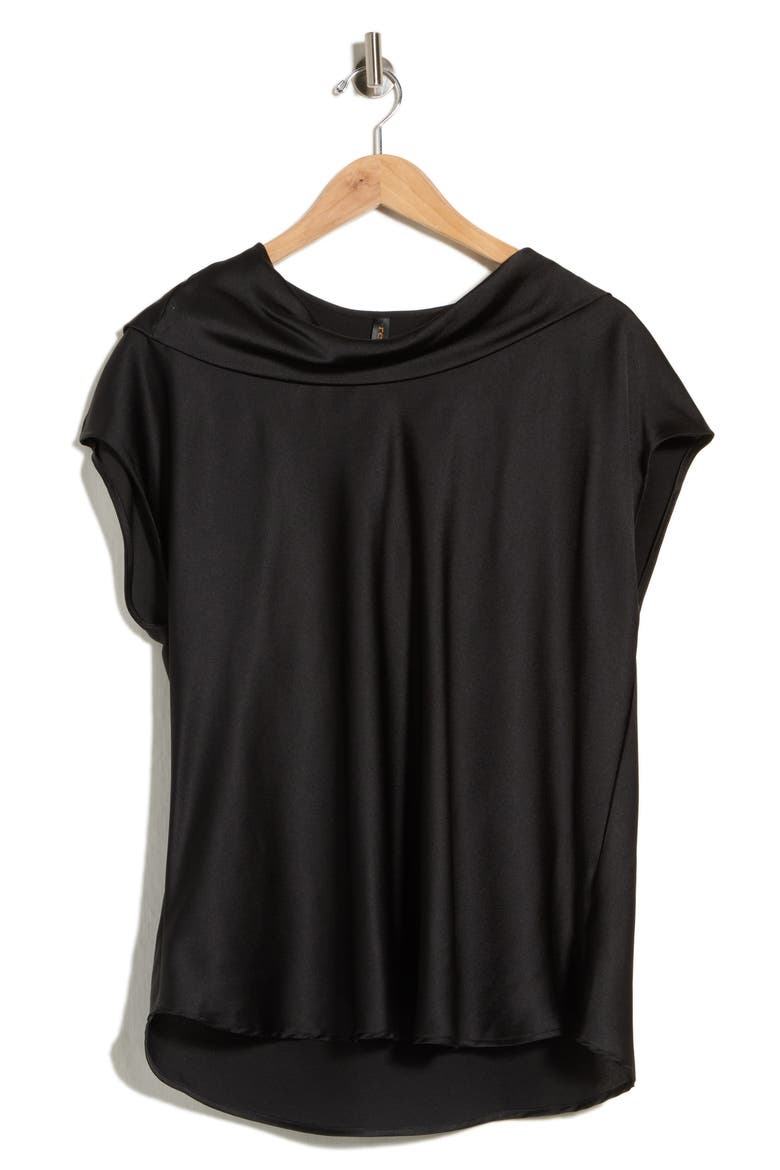 Cowl Neck Scarf Detail Satin Top, Main, color, BLACK