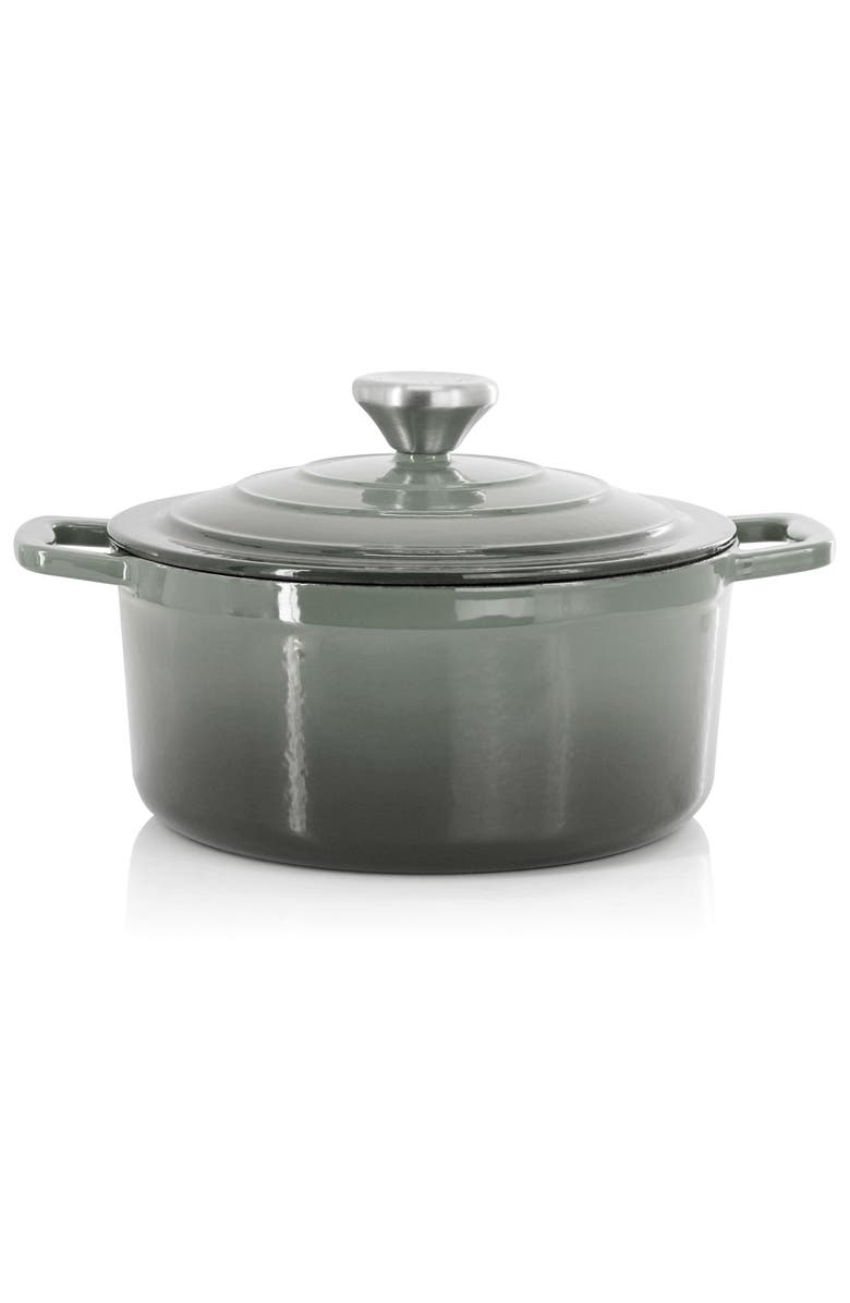 Megachef 2.7 Quart Round Enameled Cast Iron Casserole, Alternate, color, Gray