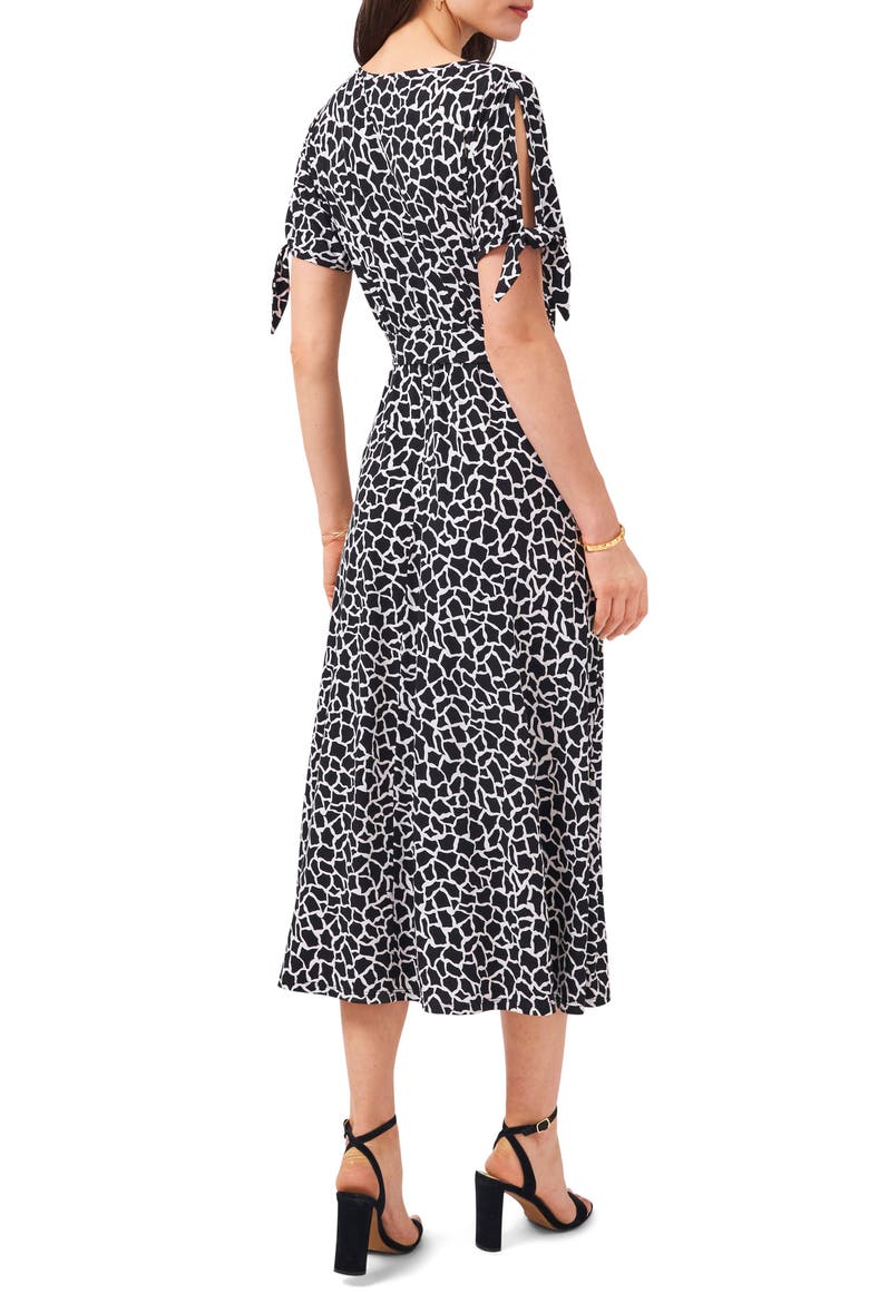 Print Split Sleeve Midi Dress, Alternate, color, WHITE / BLACK